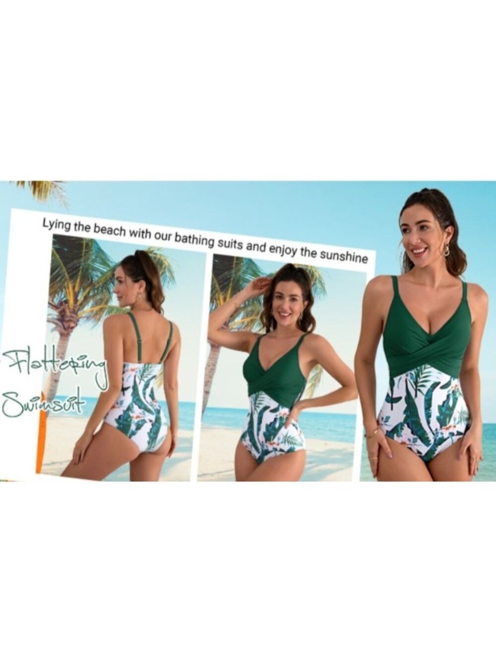B2prity Womens One-Piece Small Swimsuit Tummy Control Cross Front Tropical Print